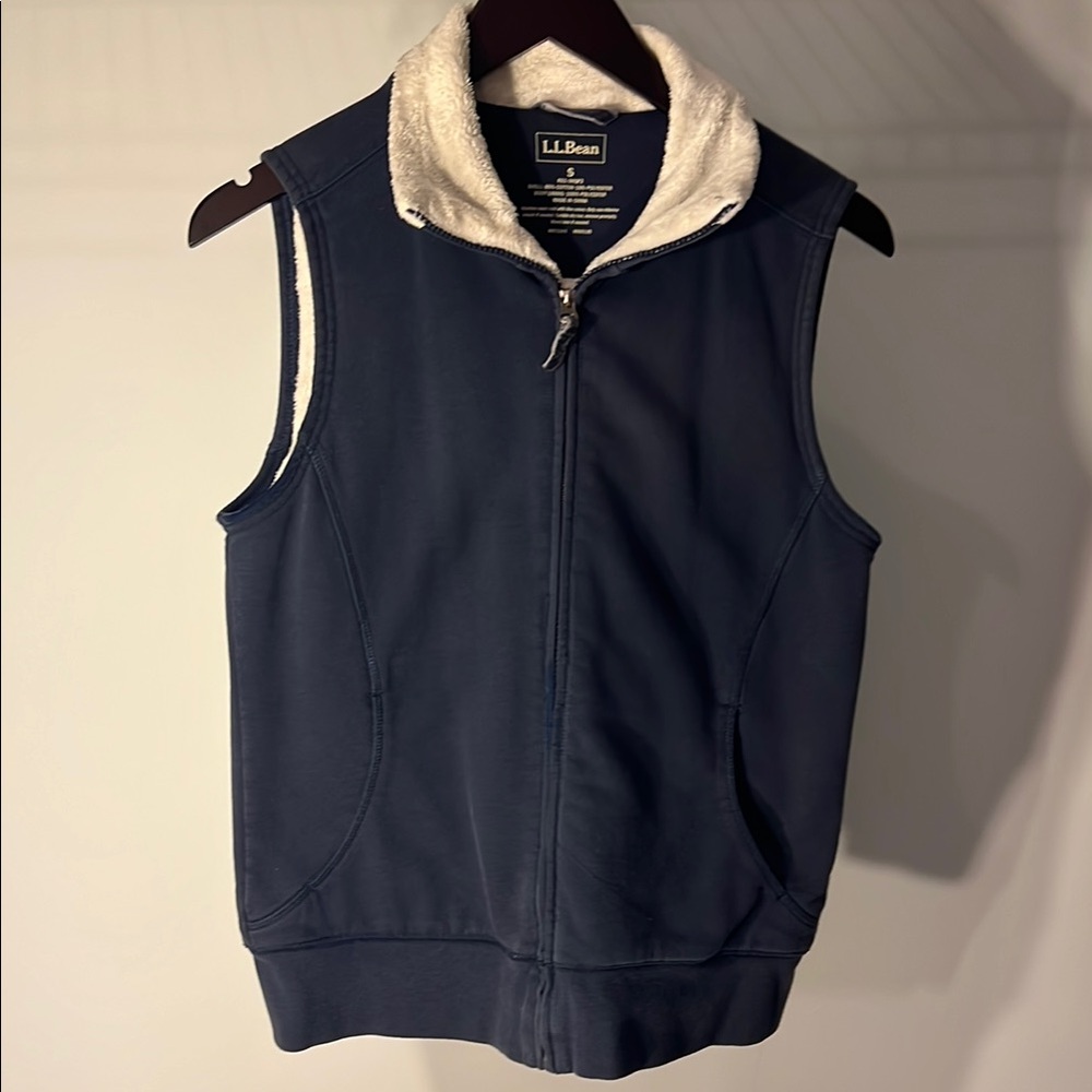 L.L. Bean Navy Blue Vest with Cream Lining